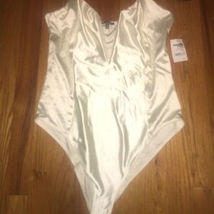 ✨Never Worn✨ Charlotte Russe White Satin Bodysuit